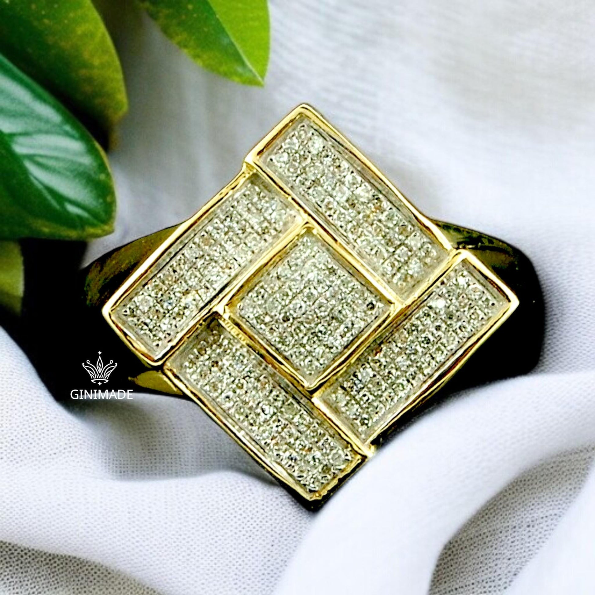 Men’s Iced Out 925 Silver Ring | 18K Gold Plated Statement Ring | Hip Hop Square Diamond Ring | Urban Bling Jewelry | Gift for Him