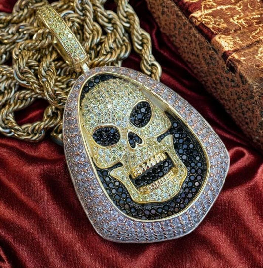 Luxury Iced Out Skeleton Pendant in 925 Silver with CZ Diamonds - Statement Jewelry Piece fathers day gift. Without chain.
