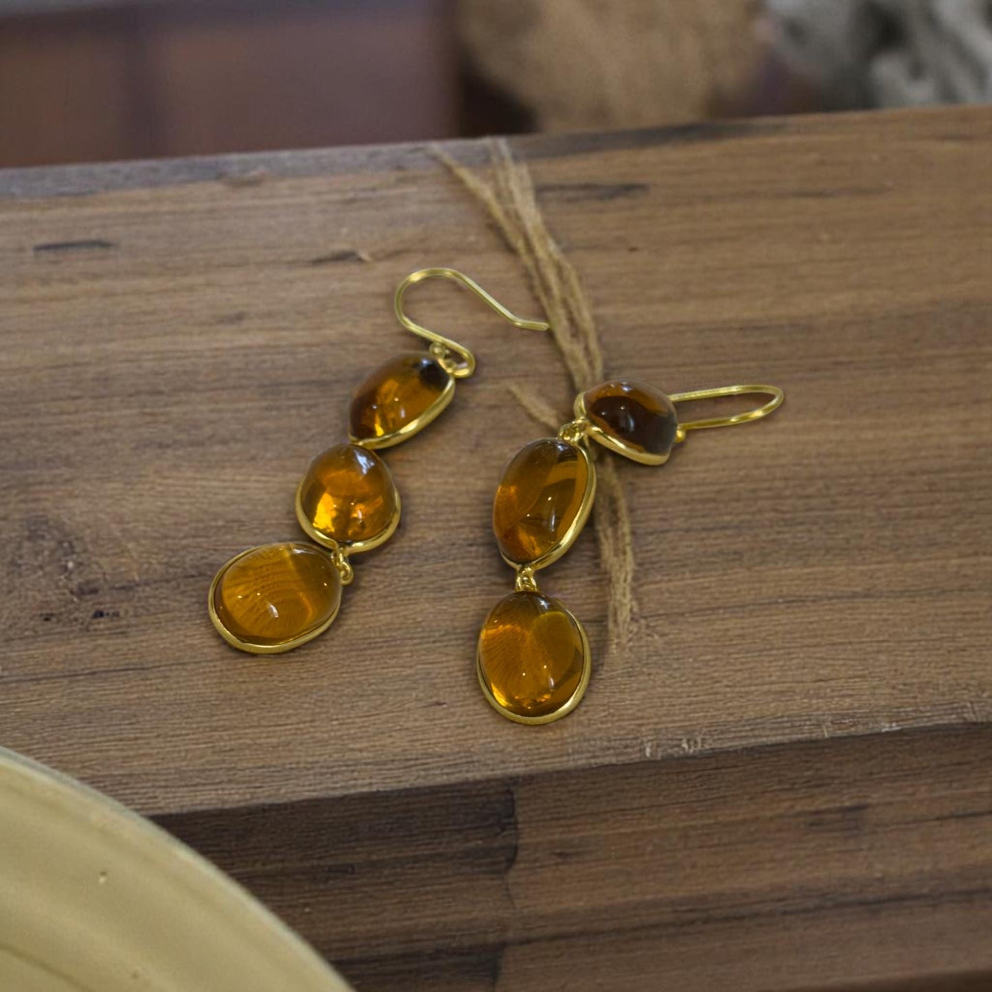 Yellow Gemstone Dangle Earrings | Long Gold Drop Earrings | Handmade Statement Earrings | Lightweight Boho Jewelry | Gift for Her.