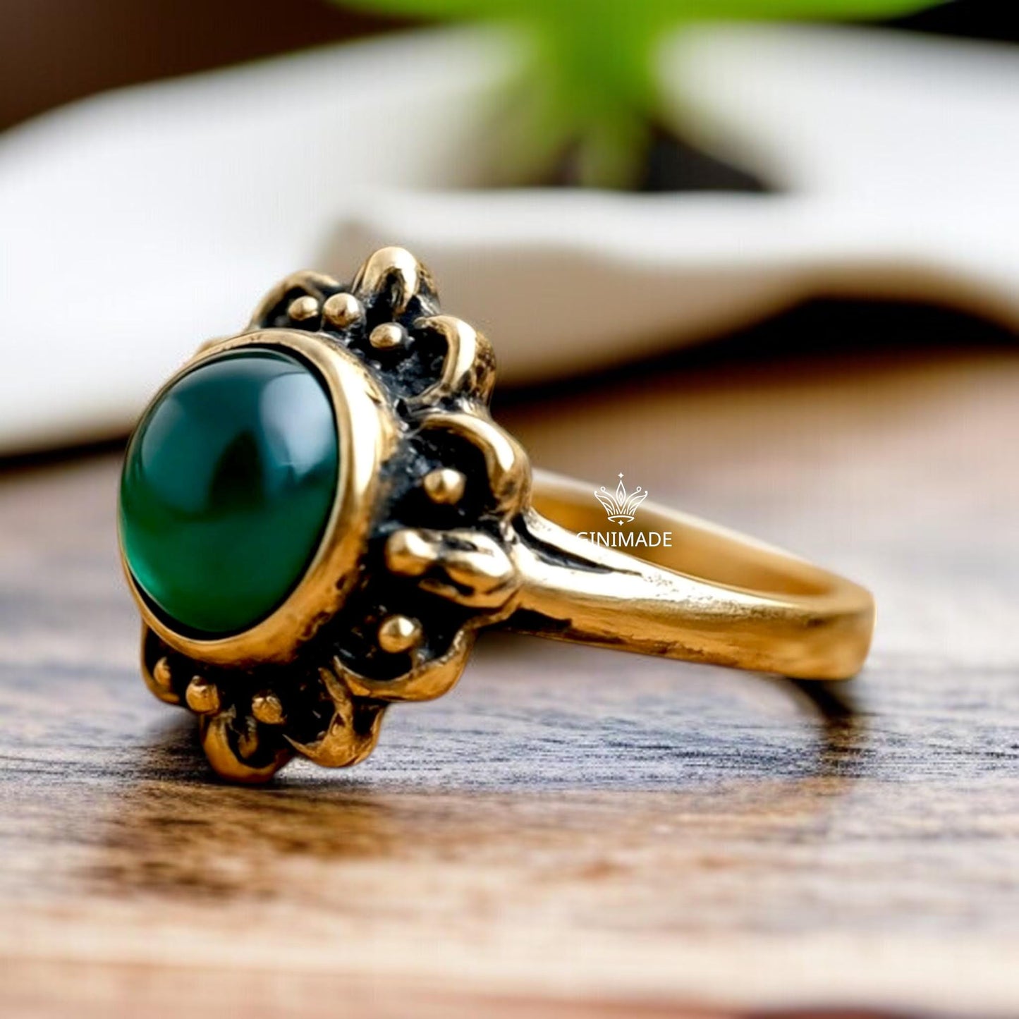 Vintage Emerald Ring – Natural Green Stone in 925 Silver – Boho Engagement or Promise Ring