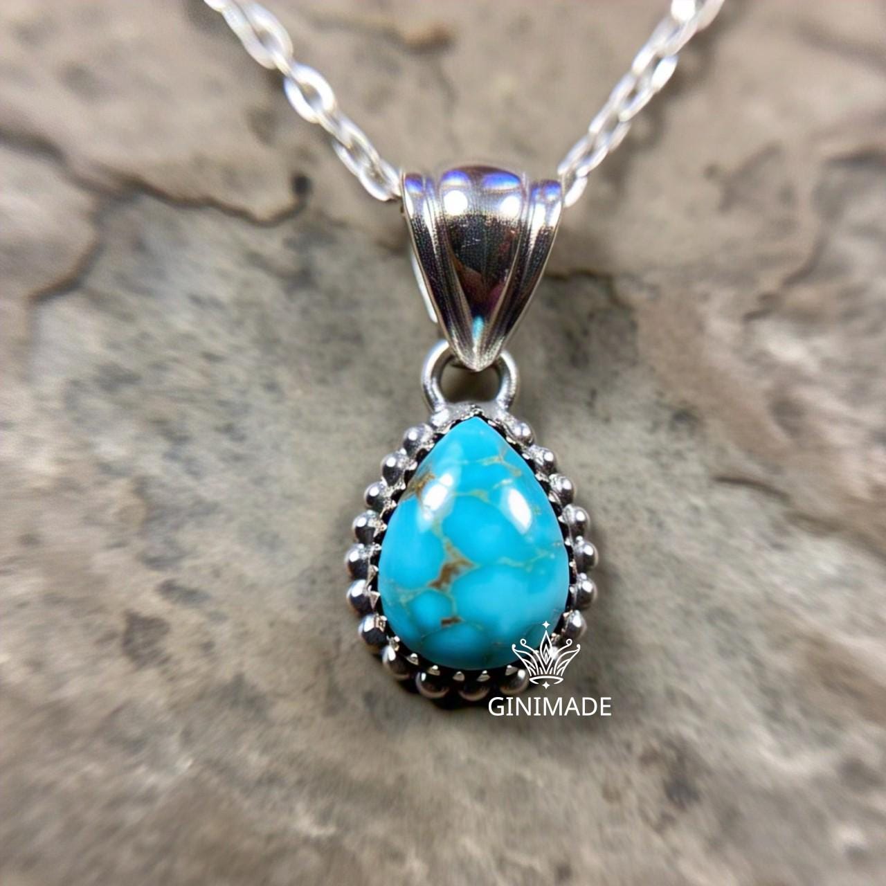 Copper turquoise Pendant Pear – 925 Sterling Silver Boho Necklace, Natural Gemstone Jewelry, Handmade Vintage Gift for Her