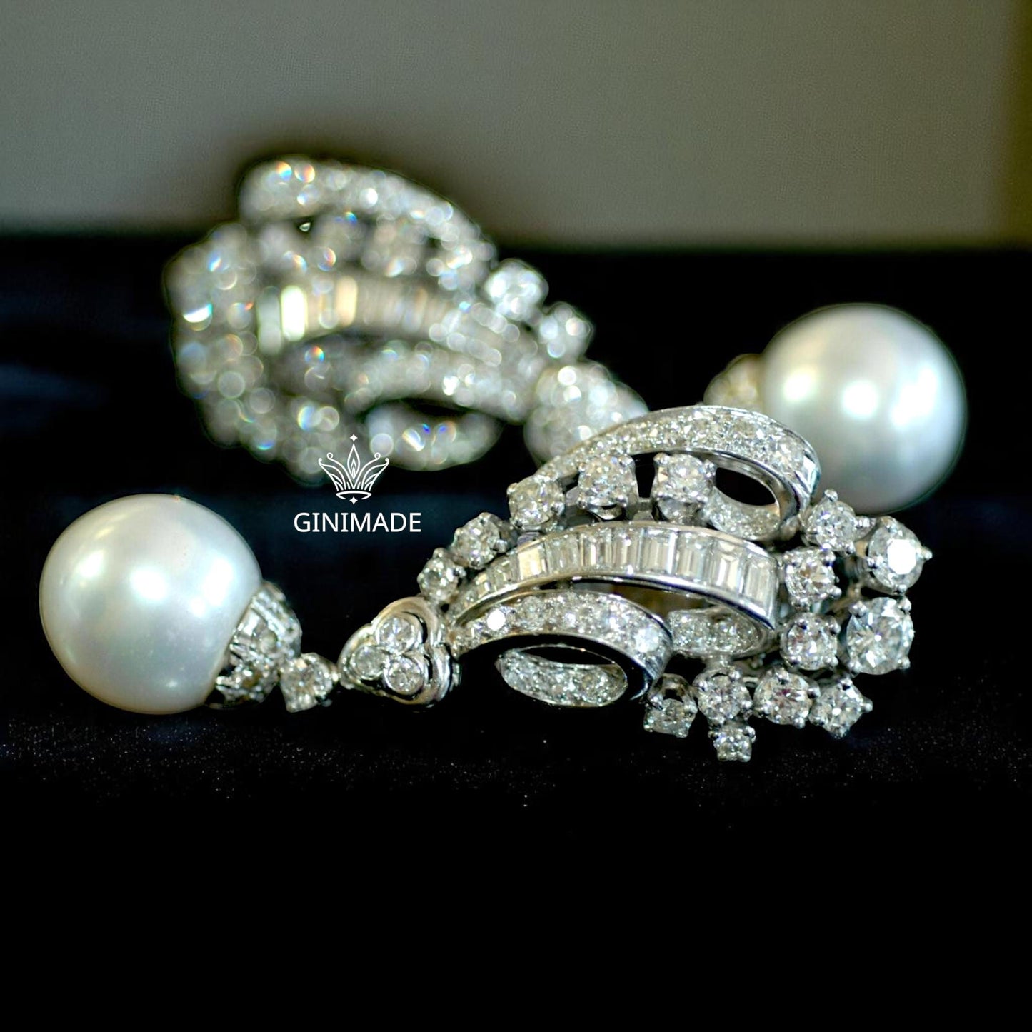 Elegant Pearl Drop Earrings • 925 Sterling Silver CZ Baguette Diamond Statement Earrings • Art Deco Wedding Jewelry • Gift for Her