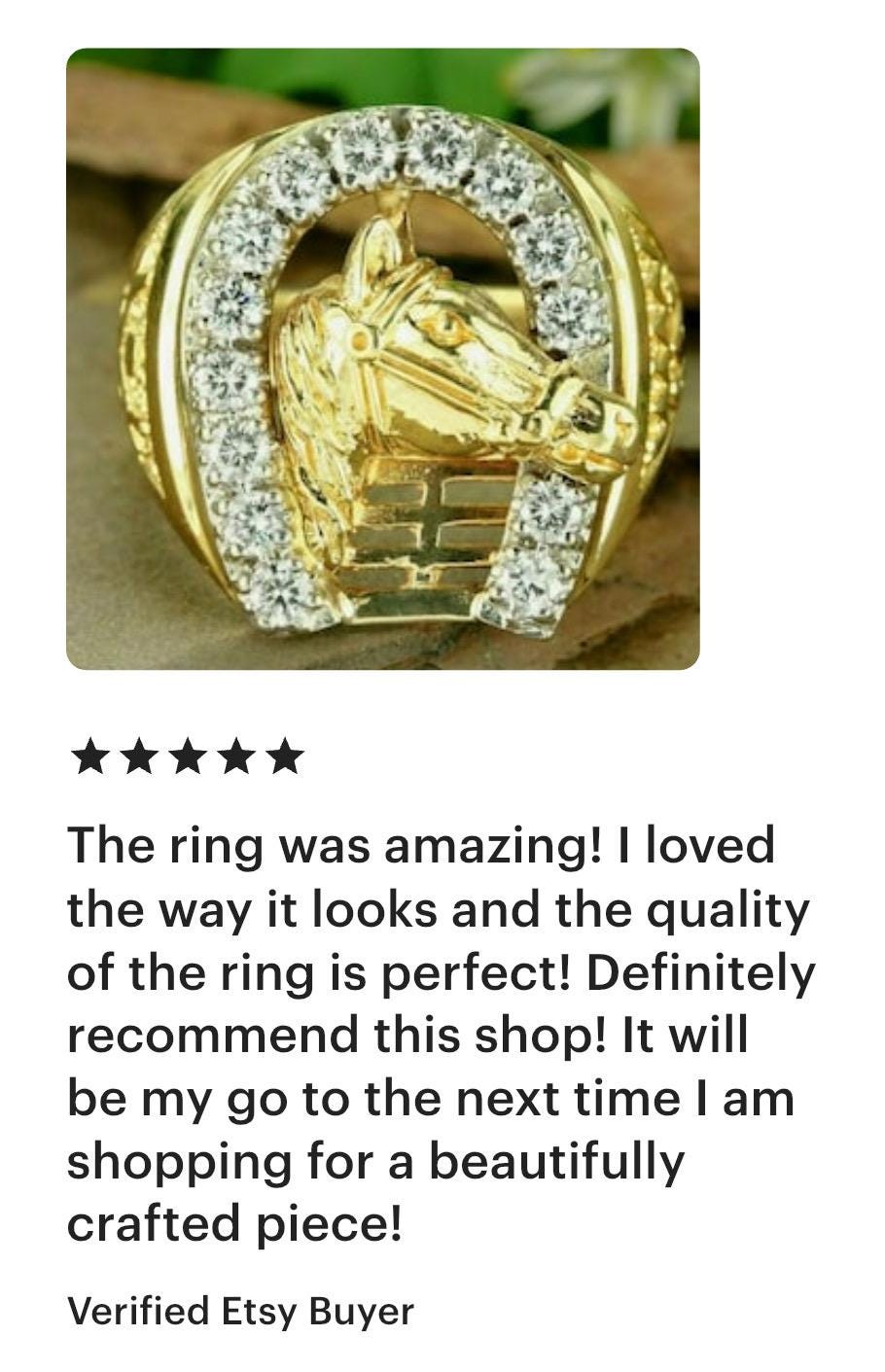 Personalized Elvis Horseshoe Ring – 925 Sterling Silver, Gold Plated, CZ Diamond Accents, Lucky Horse Jewelry, Western Statement Ring