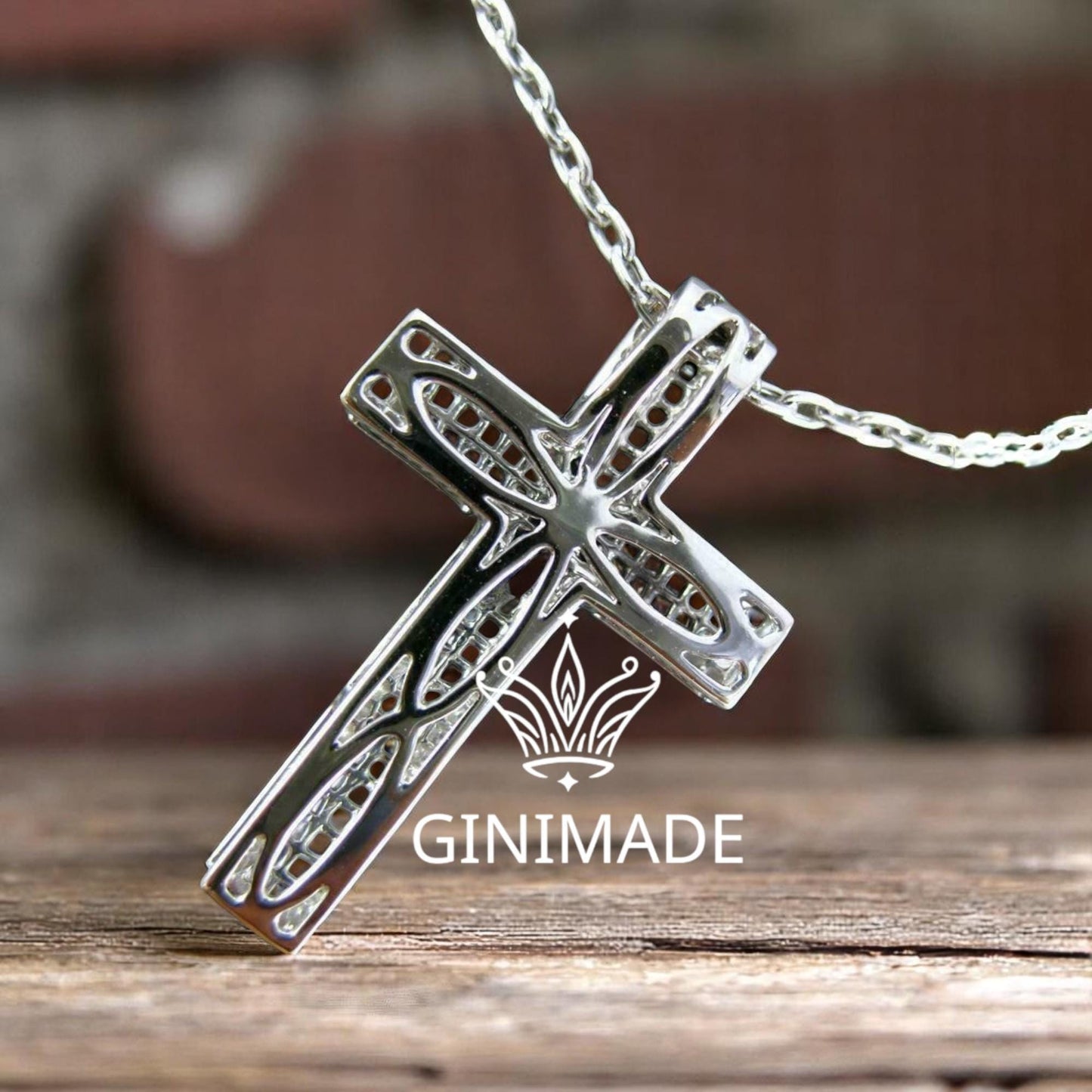 Blue and White Diamond Cross Necklace  925 Sterling Silver  Unisex Religious Pendant fathers day gift.