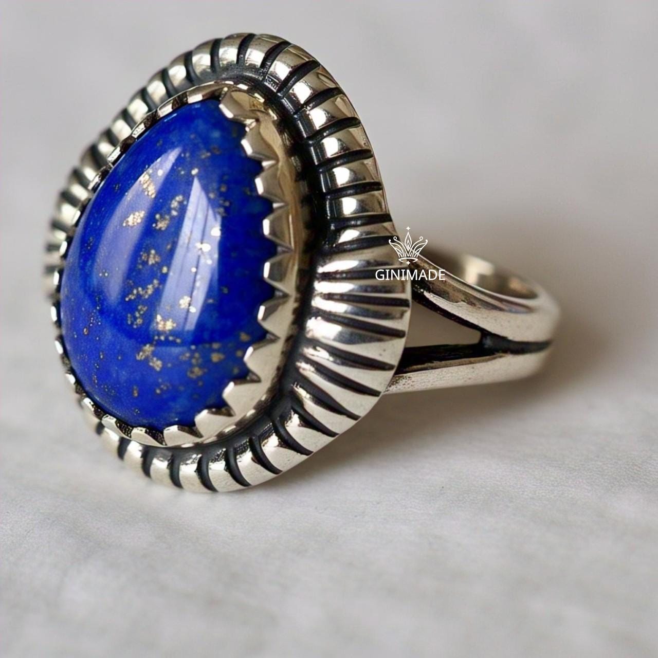 Handmade 925 Sterling Silver Lapis Lazuli Ring | Boho Vintage Statement Gemstone Jewelry | Blue Stone Tribal Ring