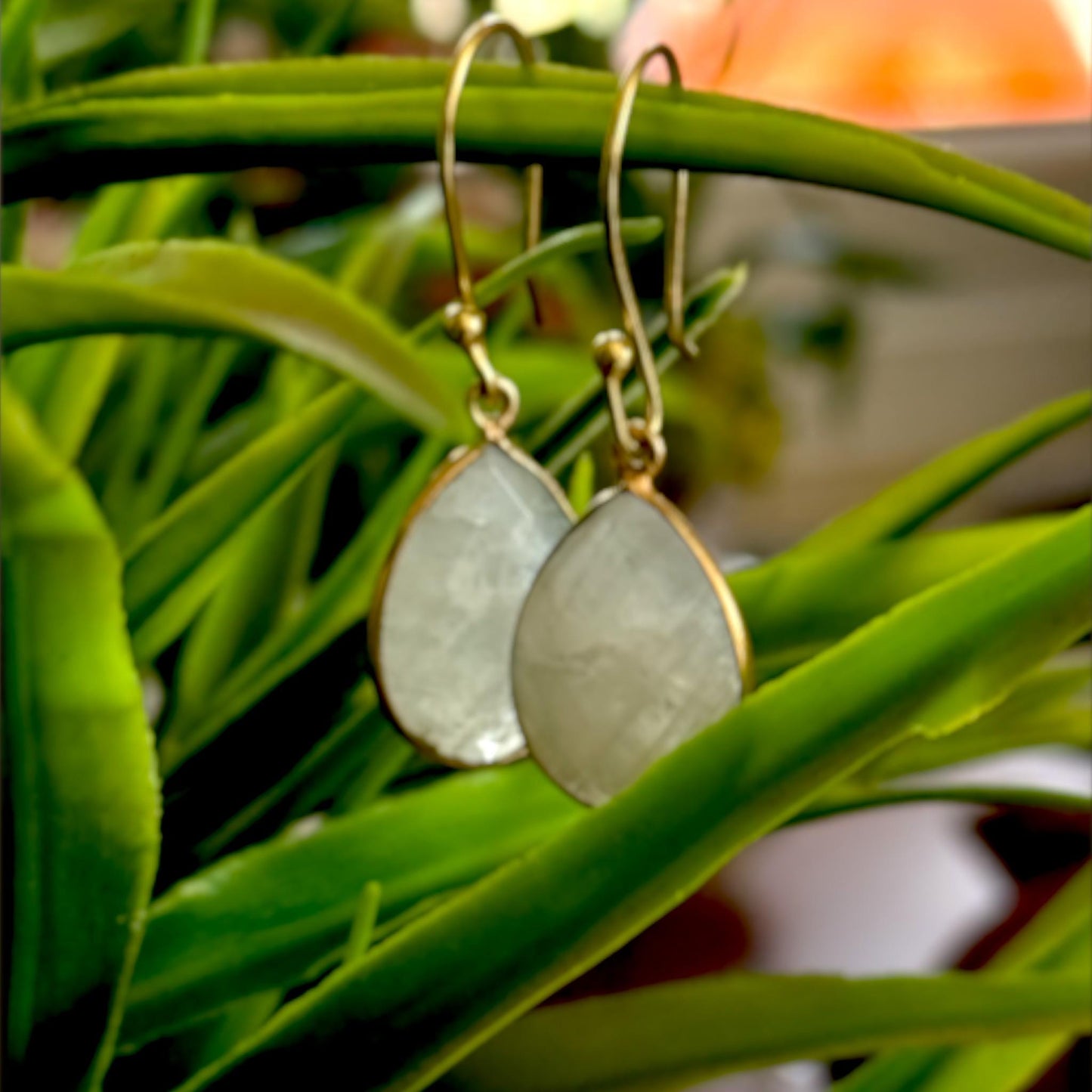 Moonstone Teardrop Earrings – Handmade 18K Gold Plated Dangle Earrings, Elegant Boho Jewelry for Women, June Birthstone Gift |Faceted