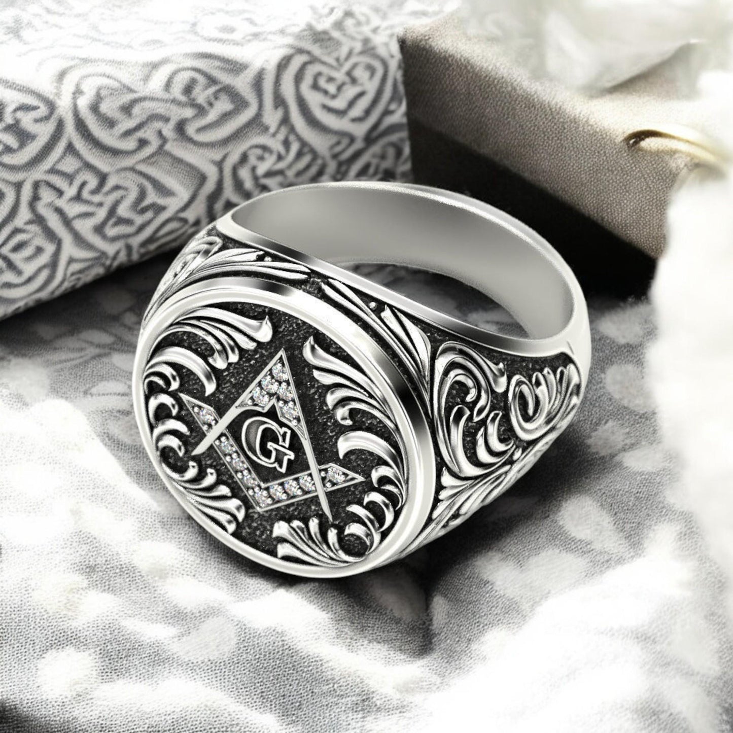 Personalized Oxidized  Silver Signet Ring - Letter G Initial Ring for Men - 925 Sterling Silver Custom Gift fathers day gift.