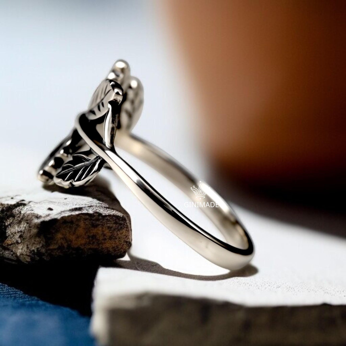 Silver Leaf Branch Ring | Nature Inspired Vine Ring for Women & Men | Botanical Leaf Band | Sterling Silver Look Minimal Ring | Gift Jewelry