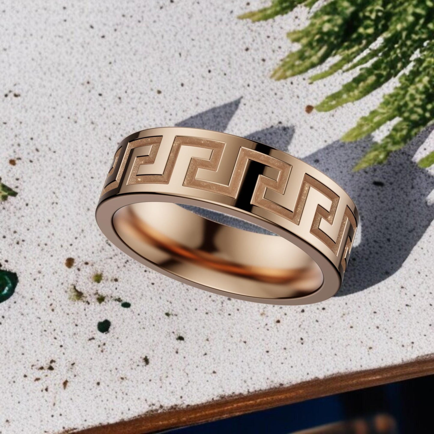 Greek Key Ring 925 Sterling Silver | Men’s Meander Pattern Band | Classic Greek Design Ring for Him | Unisex Silver Statement Jewelry