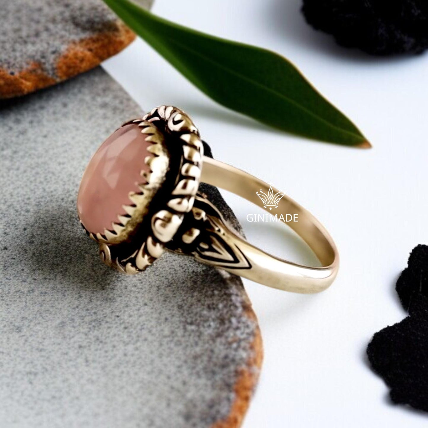 Boho Rose Quartz Ring – 925 Sterling Silver, Cushion‑Cut Pink Gemstone, Minimalist Statement