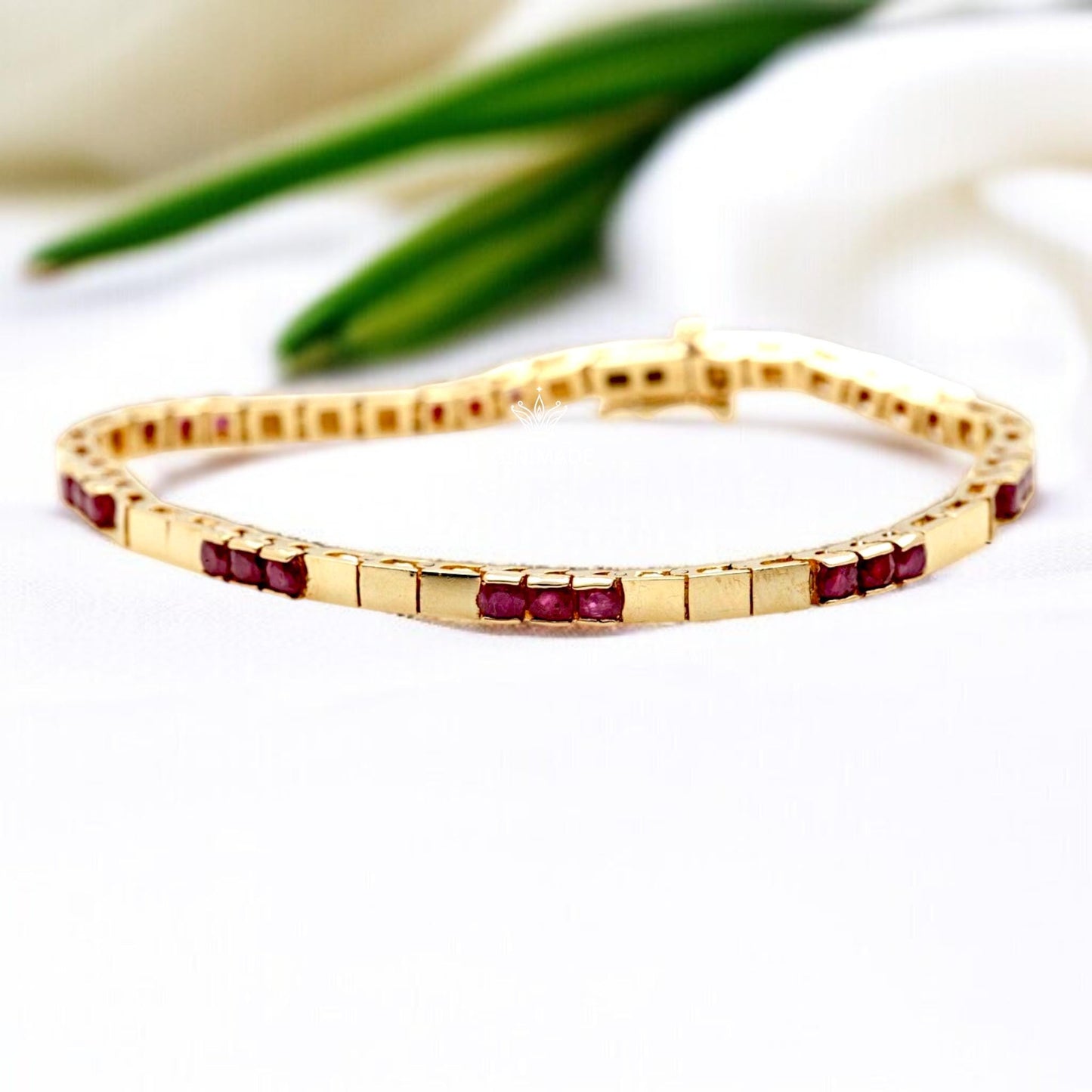 Vintage CZ Ruby Bracelet – 925 Sterling Silver Bracelet – Antique Style Ruby Bangle – Handmade Statement Jewelry – Gift for Her