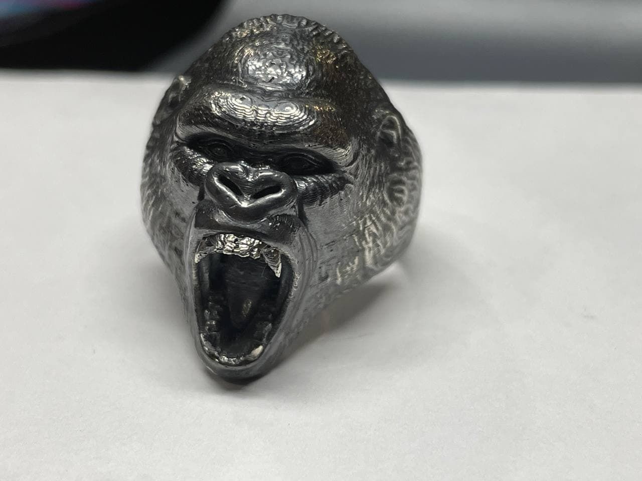 Angry Gorilla Ring – Sterling Silver Men's Boho Signet Ring | Handmade 25MM Statement Jewelry | Unique Anniversary Gift for Him