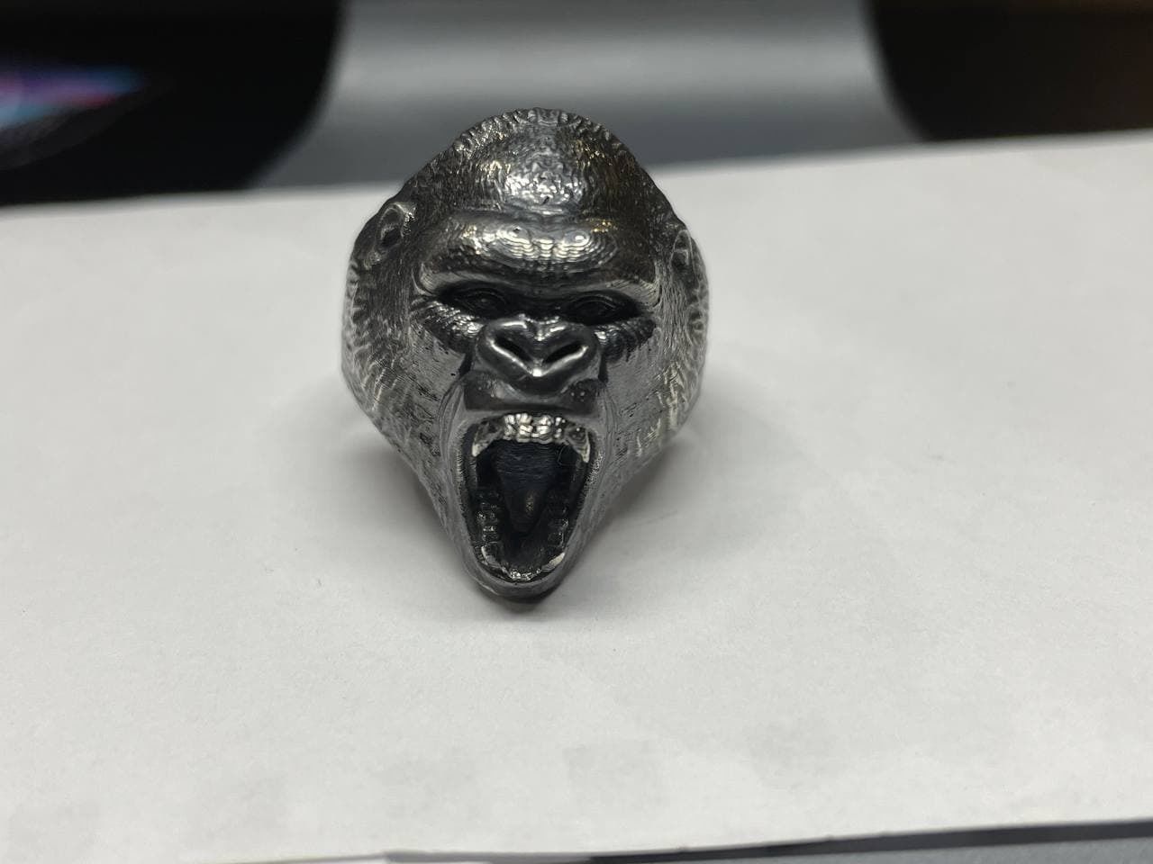 Angry Gorilla Ring – Sterling Silver Men's Boho Signet Ring | Handmade 25MM Statement Jewelry | Unique Anniversary Gift for Him